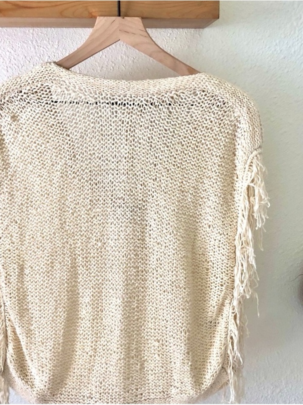 Women's Cream Fringe Open Knit Sweater